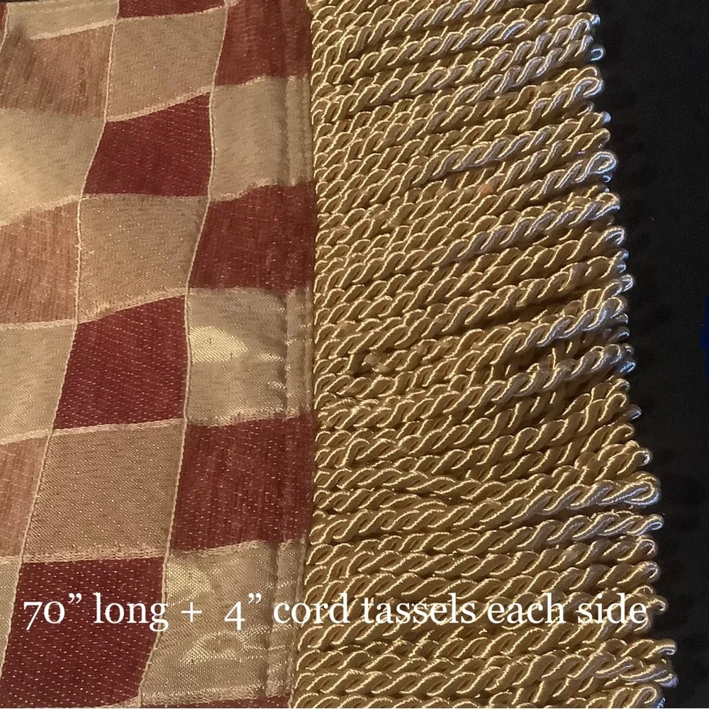 Table runner or dresser scarf 78” long well made with corded tassels New